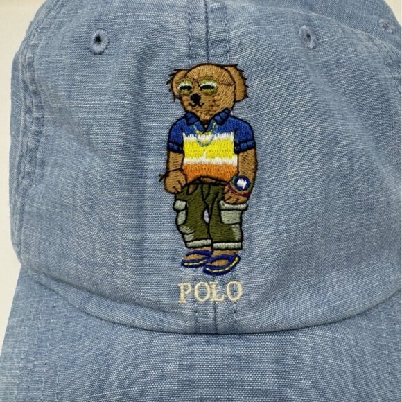 Polo Ralph Lauren Men's Cotton Bear Chambray Blue Ball Cap Hat - Picture 2 of 4